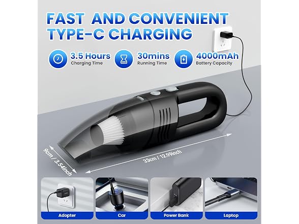 Loeeosu 11000Pa Handheld Car Vacuum