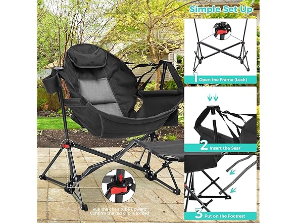 Ainfox Hammock Camping Chair with Footrest, Foldable Portable Rocking Chairs for Adults