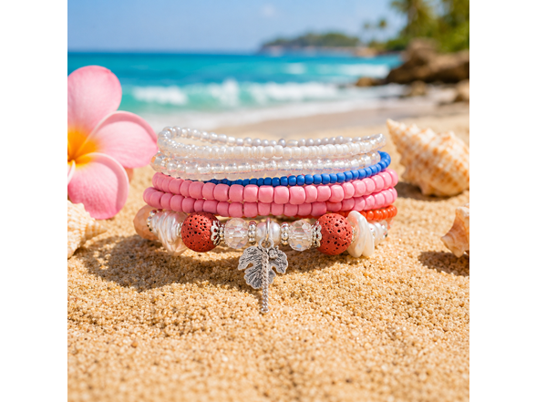 Stretch Beaded Bracelet Stack with Tree Charm