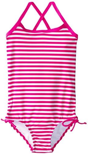 Kanu Surf Girls' Layla Beach Sport Banded 1 Piece Swimsuit, Bali Pink Stripe, 12