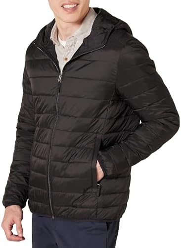 Amazon Essentials Mens Lightweight Water Resistant Packable Hooded Puffer Jacket