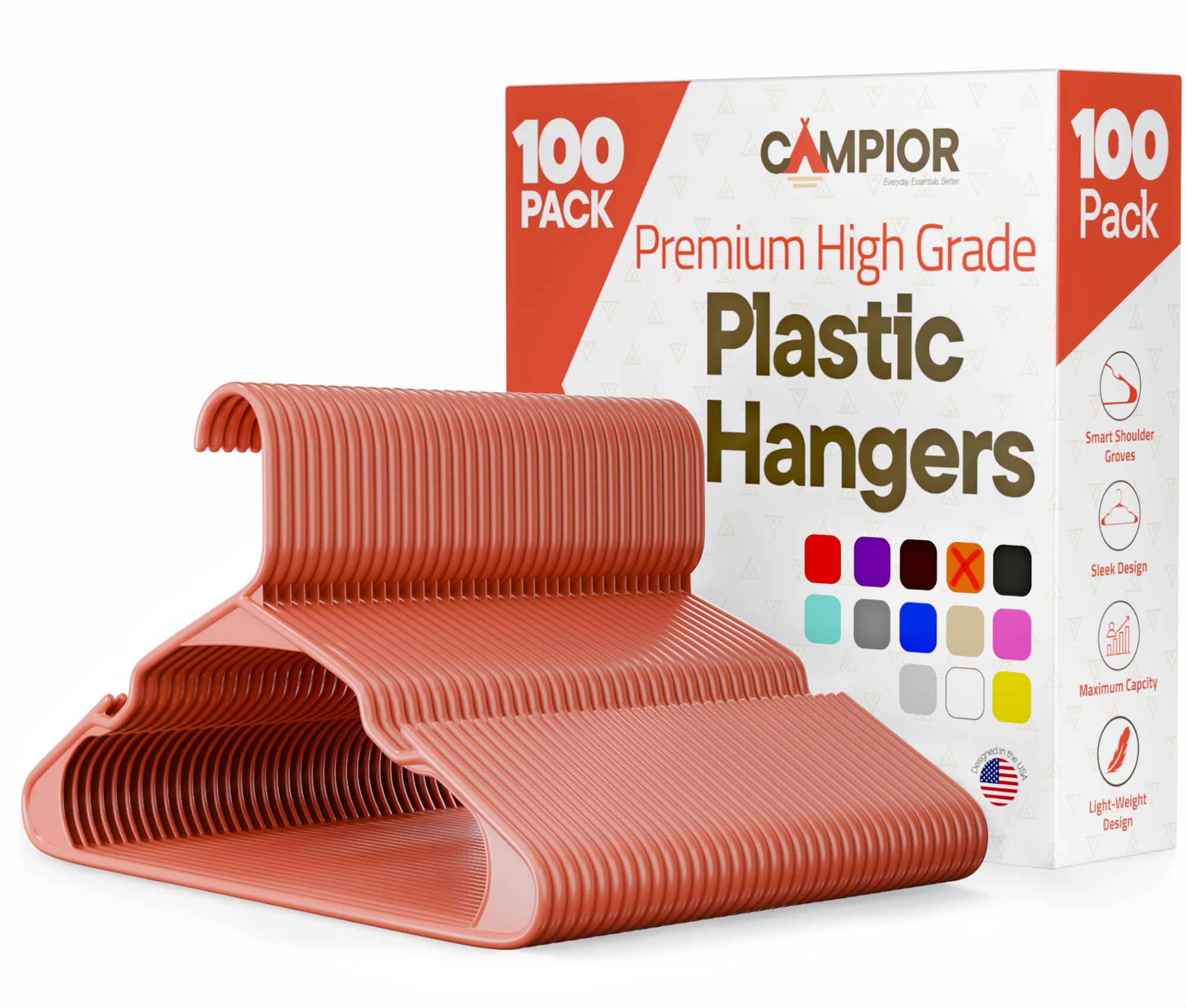 Plastic Clothes Hangers Pack of 100, Brown - Gallery 2
