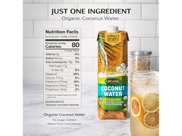 Nature's Greatest Foods, Organic Coconut Water, 6pk