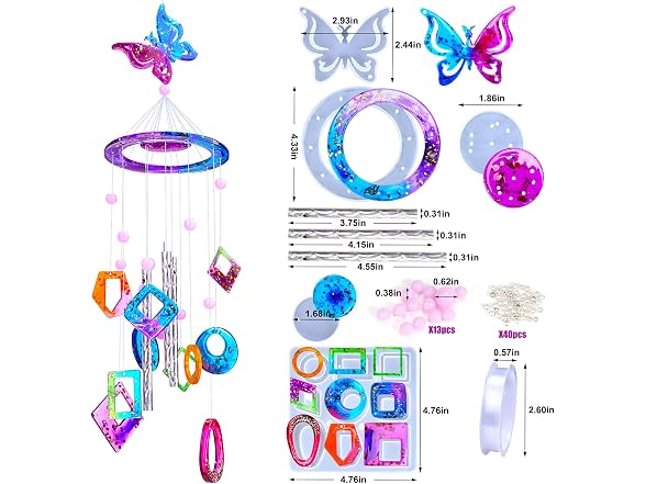 Mity rain Resin Mold, 62pcs Wind Chimes Resin Ep