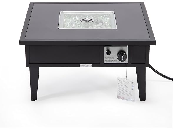 LeisureMod Walbrooke Modern Outdoor Square Fire Pit Table Black