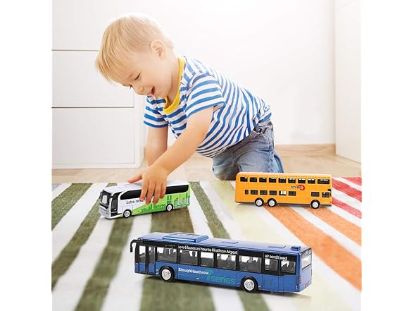 Set of 4 Kids Die-Cast Metal Toy Buses
