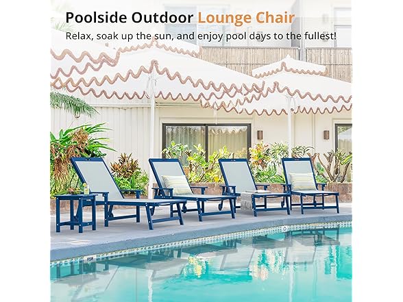 4 Set Dark Blue Outdoor Lounge Chair