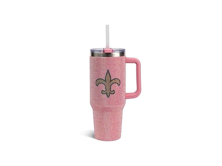 The Memory Company Officially Licensed 40oz Pink Game Day Bling Stainless Steel Tumbler - Premium Insulated Double-Wall Travel Cup With Handle and Straw Lid