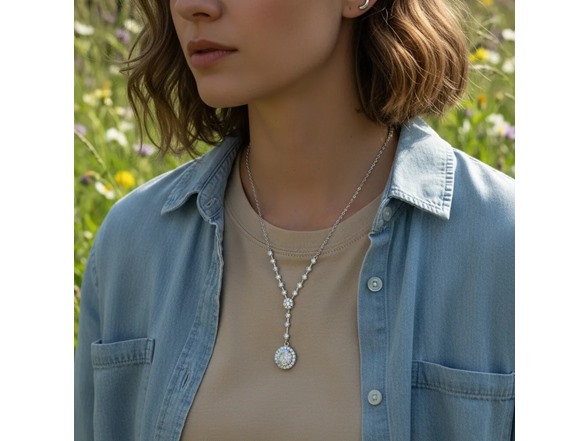 Moissanite Rainbow Halo Necklace