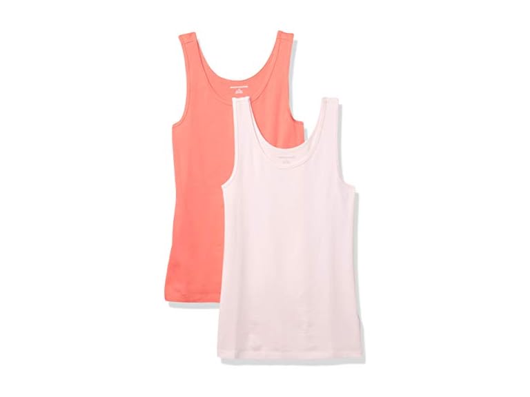 Amazon Essentials Women's Slim-Fit Tank Top, Pack of 2, Coral Pink/Pink, X-Large