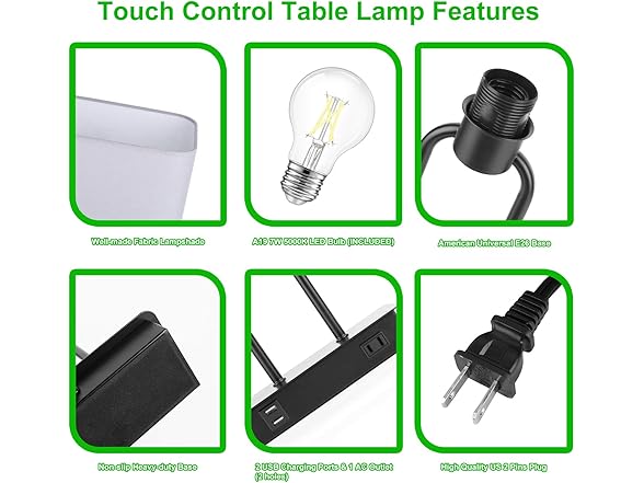 Lakumu Bedside Touch Control Table Lamp Gray