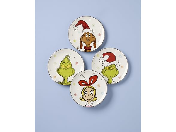 Lenox Grinchmas Christmas Accent Plates, Appetizer Set for 4