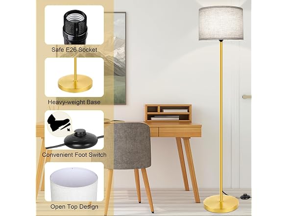 TOBUSA 65" Gold Floor Lamp