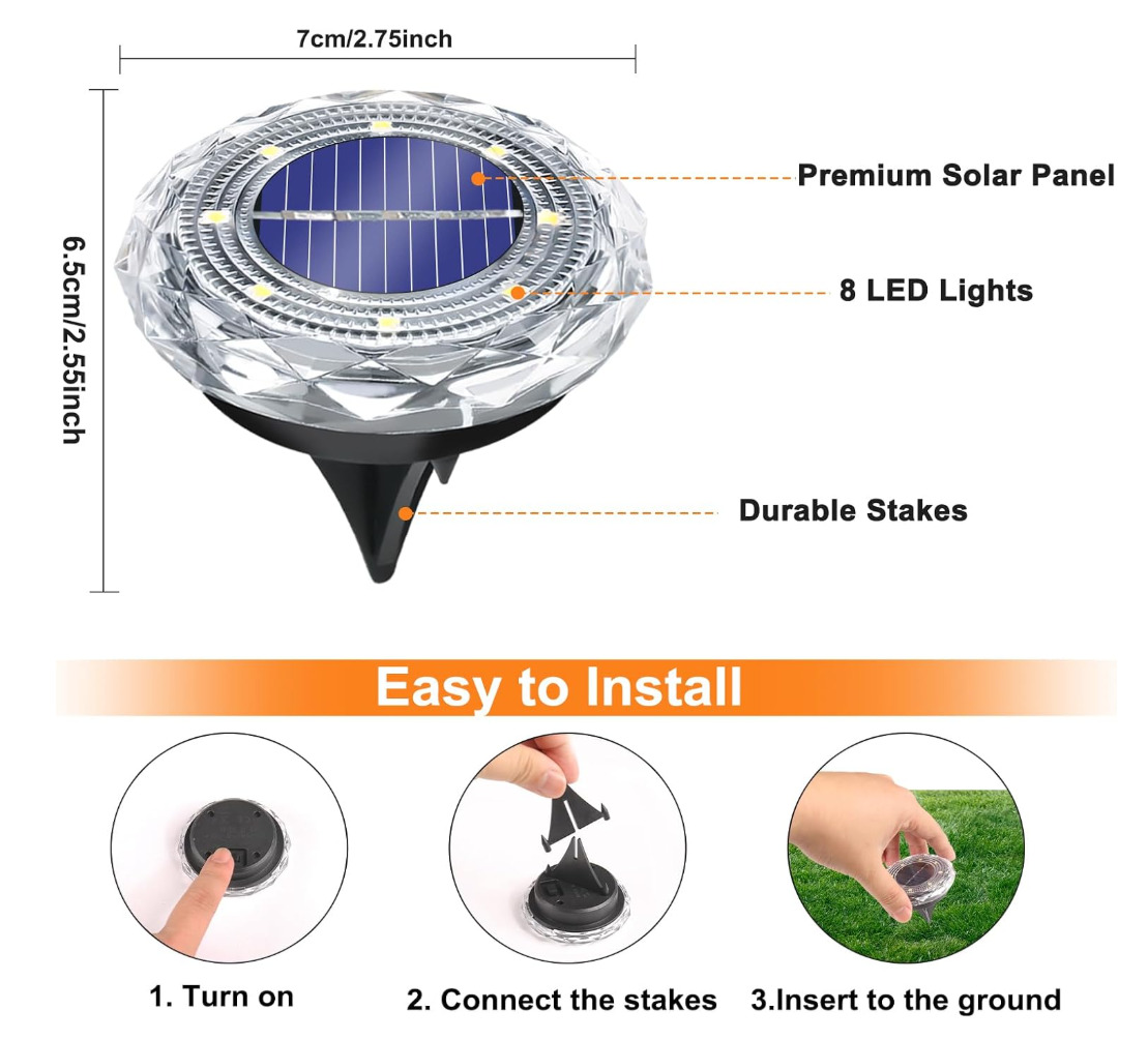 Hakol 12-Pk Solar Ground Light Outdoor Cool White - Gallery 11