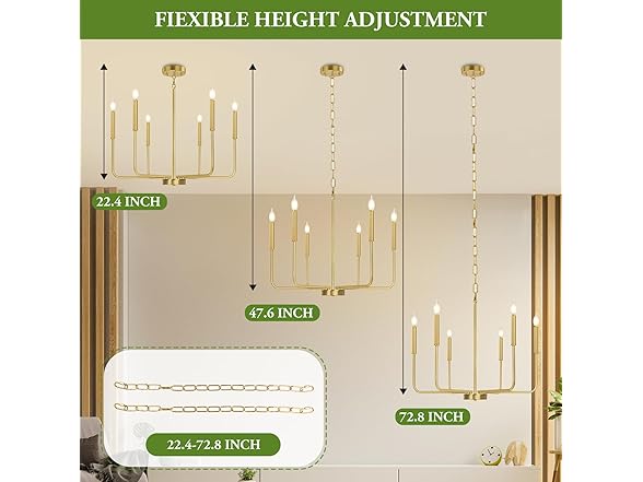 6-Light Gold Chandelier, Farmhouse E12 Candle Chandelier