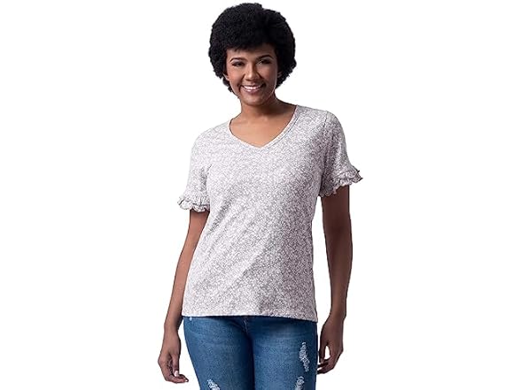 Lee Women's Grey/Berry V-Neck Tee (XL)