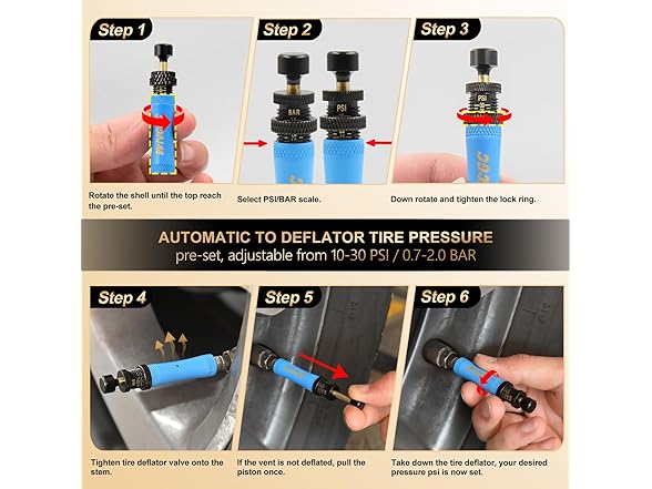 4 Pcs Adjustable Tire Deflator Kit