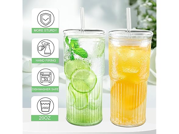 4 Pack Glass Cups with Lids