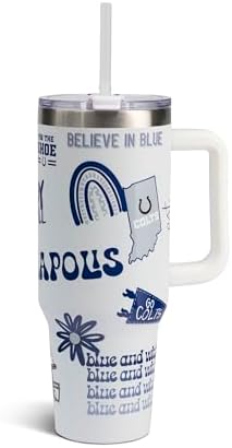 The Memory Company Official Licensed 40oz Team Spirit Stainless Steel Tumbler - Vacuum-Insulated Double-Wall Travel Cup With Handle and Straw Lid