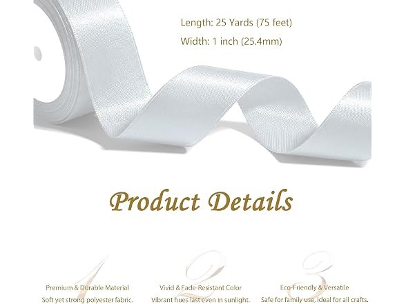 Tiergrade White Satin Ribbon 1 Inch x 4 Rolls