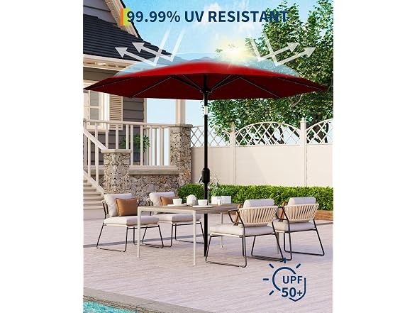 GarveeLife 9 ft Patio Umbrella with, Red - Gallery 5