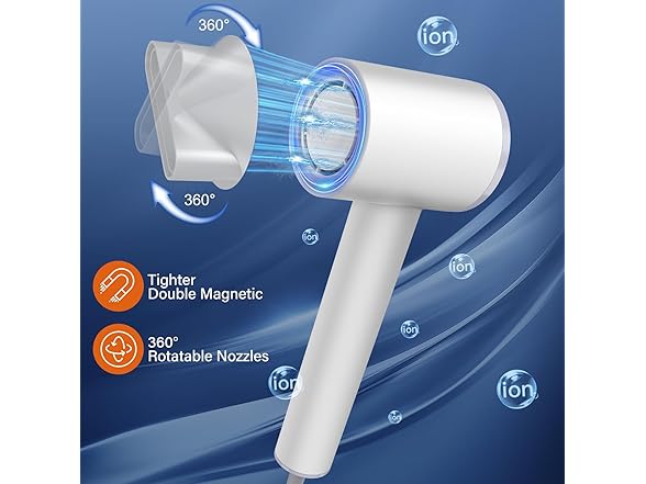 1600W Ionic Hair Dryer with LED Display & Magnetic Nozzle