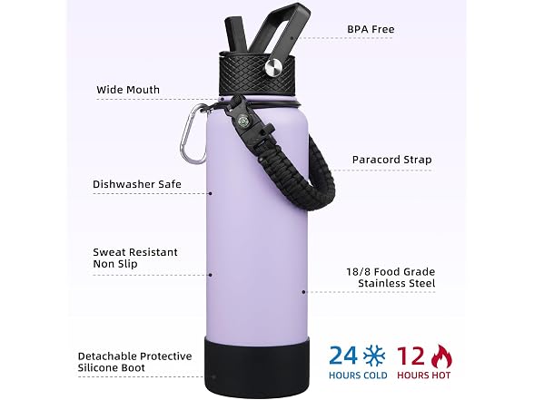 BJPKPK 40oz Insulated Water Bottle with 3 Lids Lavender