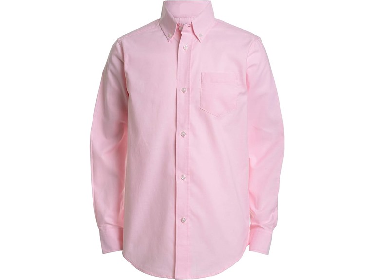 IZOD Boys' L/S Solid Button-Down Oxford Shirt, Medium Pink, 12 Regular