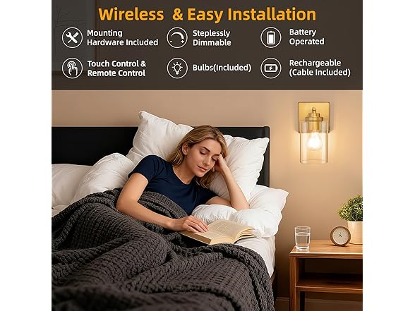 Yochoice Rechargeable LED Wall Light Fixtures Dimmable