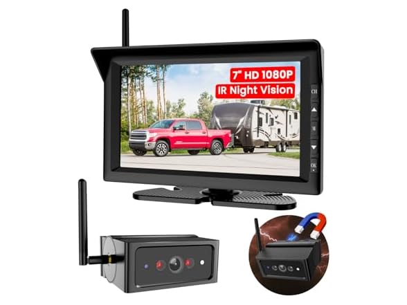 Foxpark 7" HD 1080P Magnetic Wireless Backup Camera for RVs and Trailers