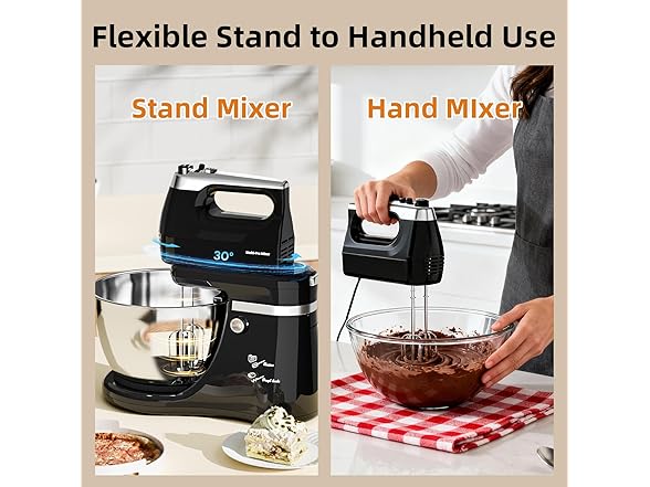 Stand Mixer Electric Kitchen Mixer, 4.8 QT Auto-Rotating Bowl & Beater Tilt-Head 2-IN-1 Standing Hand Mixer, 250 Watt 5-Speed with Turbo Boost Household Mixer with Beaters & Dough Hooks for Baking (Open Box)