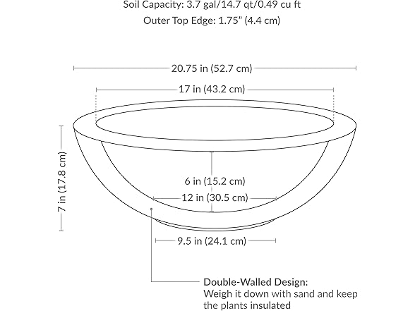 Sunnydaze Percival 20.75" Shallow Outdoor Planter Bowl