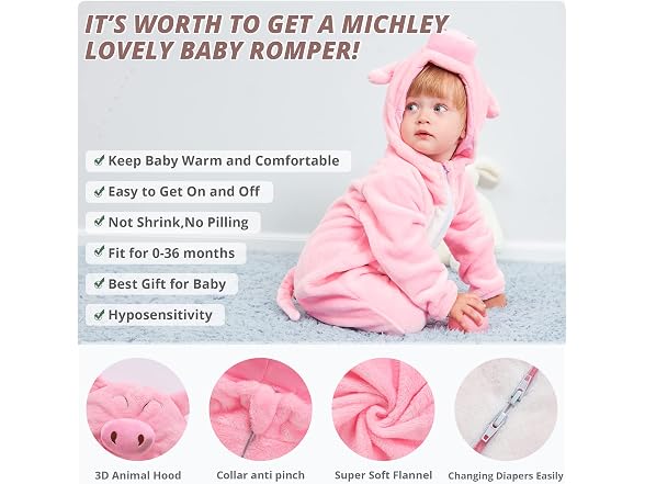 Michley (2-3T) Newborn Baby Winter Jumpsuit