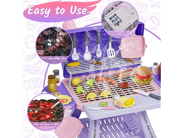 Kids BBQ Grill Playset with Smoke, Sound & Light