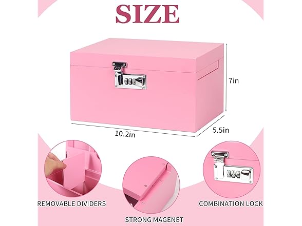 TISEMENT Large Pink Bamboo Box with Combination Lock