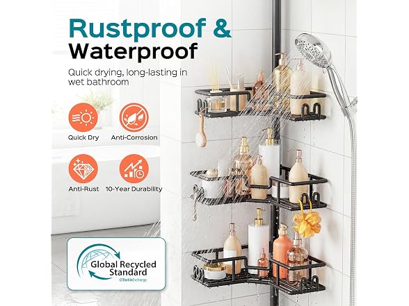 HAMITOR 4-Tier Shower Caddy Tension Pole