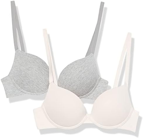 Amazon Essentials Women's Push-Up Cotton Bra, Pack of 2, Grey Heather/Pearl, 36D