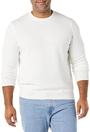 Amazon Essentials Men's Long-Sleeve Crewneck Sweater, 100% Cotton, Big & Tall Options Available, Ivory, Medium