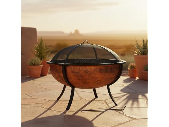 Sunnydaze Round Steel Outdoor Wood-Burning Fire Pit, 32", Copper