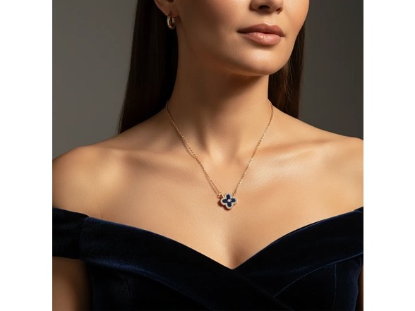 Clover CZ Halo Necklace - Black