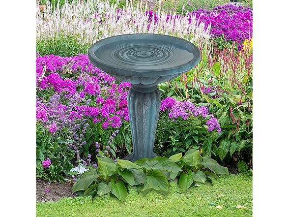 Sunnydaze 20.25” H Concrete Bird Bath Patina Green