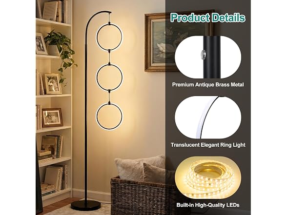 Bairth Black 3-Light LED Floor Lamp