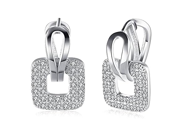 GSLAOZ 14K White Gold Plated CZ Hoop 