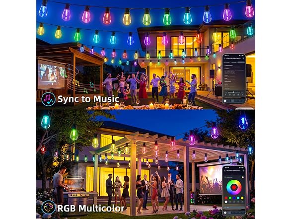BDEKIL 50FT RGB+IC Outdoor String Lights