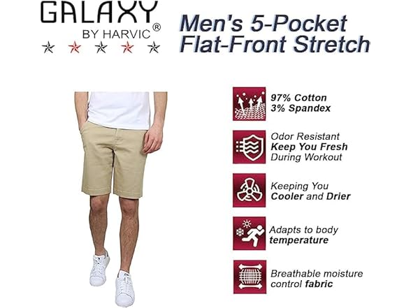 2PK Mens Flex Stretch Chino Shorts