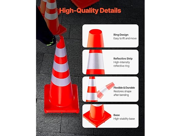 VEVOR Safety Cones, 6 x 36