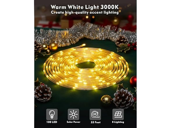 LightSeek 33FT Solar Rope Lights 8-Mode