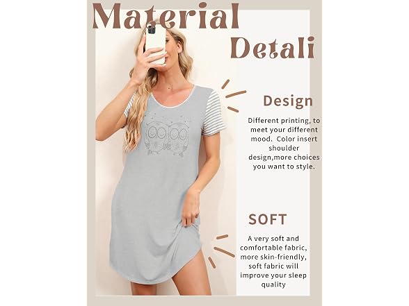 Ekouaer Women (M) Nightgowns Pocket Soft Dress