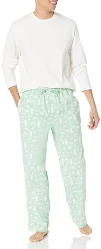 Amazon Essentials Men's Flannel Pant and Long-Sleeve T-Shirt Pajama Set, Mint Green Forest Animals, XX-Large Big