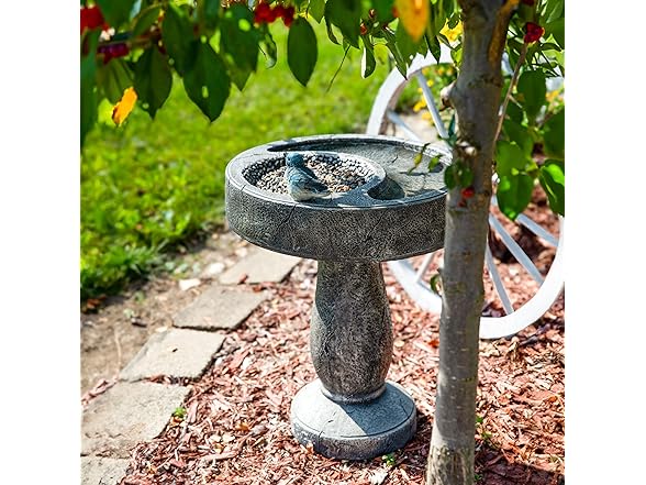Sunnydaze Resin Bird Bath with Feeder Compartment 27"